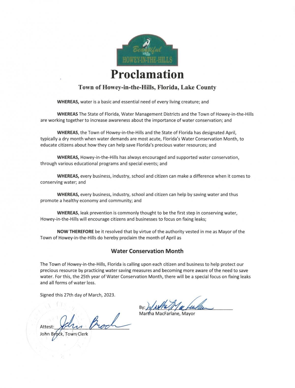 Image of the 2023 Water Conservation Proclamation