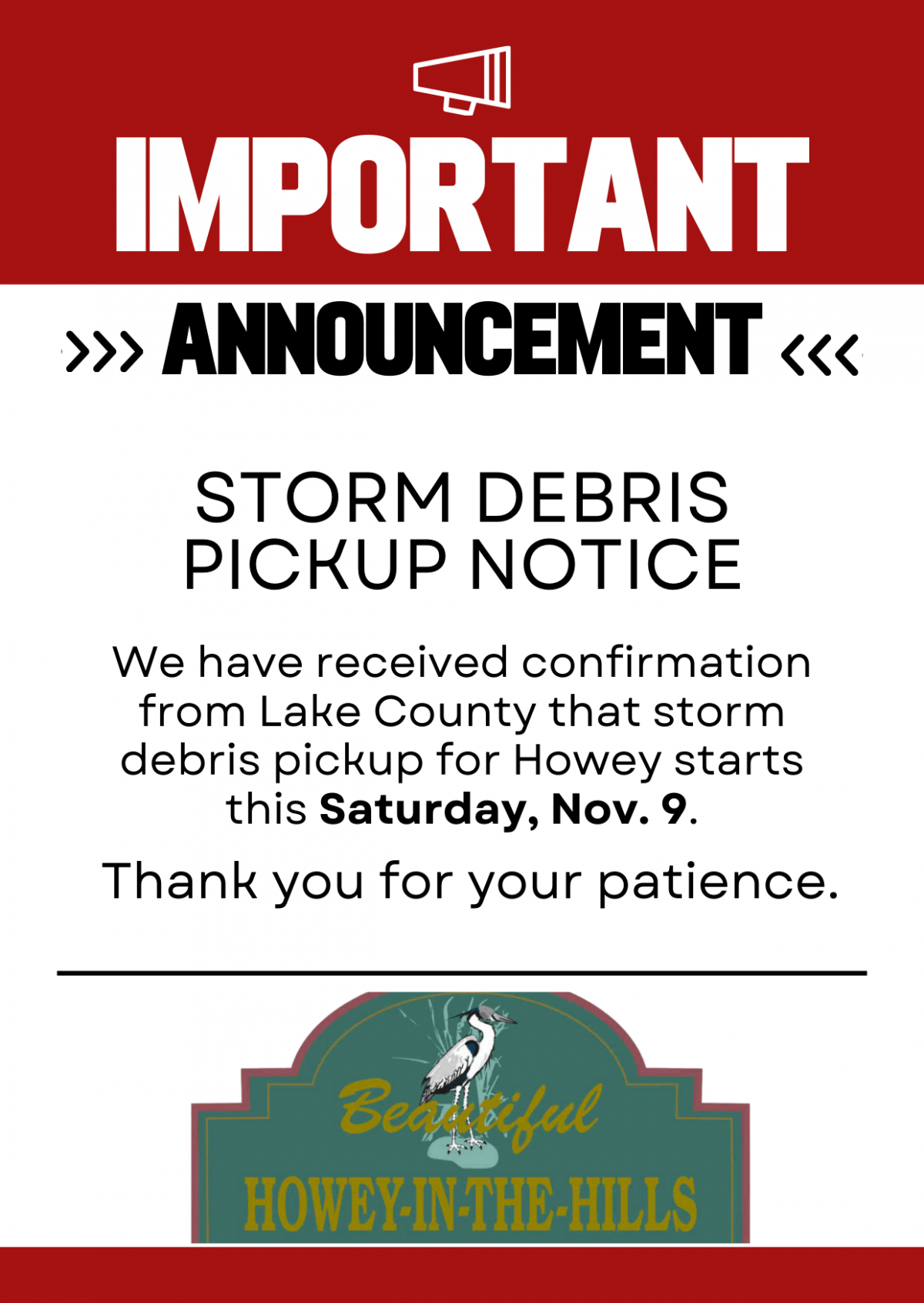 Storm Debris Pickup Notice - Begins in Town on Saturday November 9, 2024 Storm Debris Pickup Notice - Begins in Town on Saturday November 9, 2024